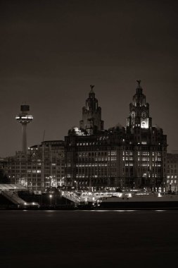 Liverpool Kraliyet Liver Binası İngiltere 'de binaları olan bir gece.