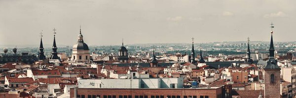 Madrid rooftop view of the city skyline in Spain.