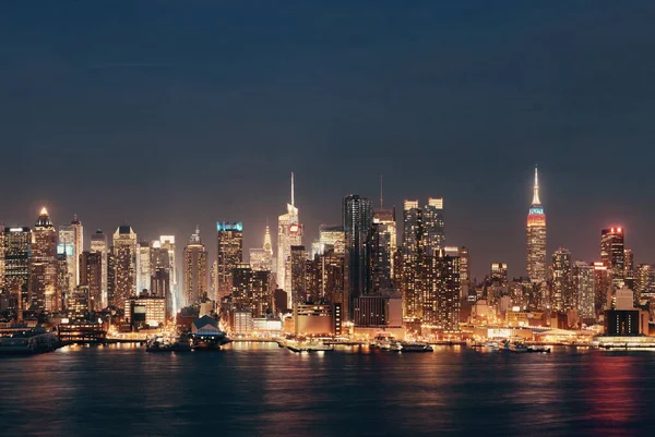 Skyline Midtown Sul Fiume Hudson New York Con Grattacieli Notte — Foto Stock