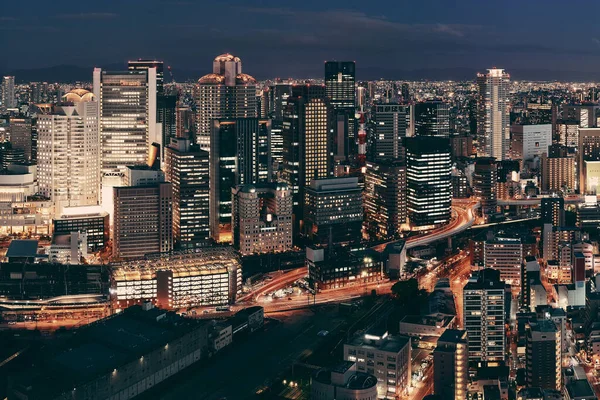 Osaka Ville Urbaine Nuit Sur Toit Japon — Photo
