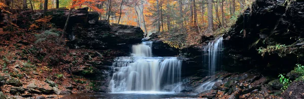 Autumn Waterfalls Panorama Park Colorful Foliage — Stock Photo, Image