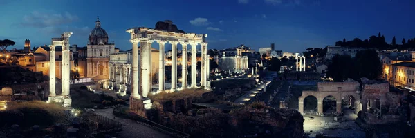 Foro Roma Con Rovine Architettura Antica Notte Panorama Italia — Foto Stock