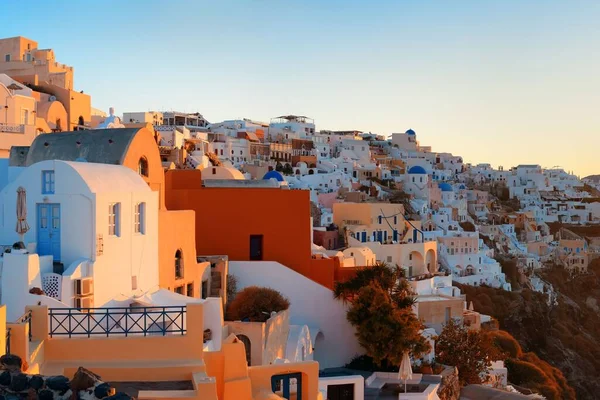 Santorini Horizonte Amanecer Con Edificios Grecia —  Fotos de Stock