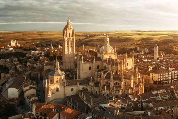 Vista Aérea Catedral Segovia Amanecer España —  Fotos de Stock