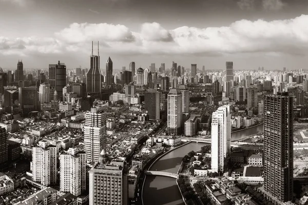 Shanghai Vue Aérienne Haut Avec Suzhou Creek Ville Skyline Gratte — Photo