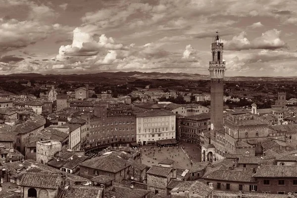 意大利锡耶纳中城天际线景观 历史建筑和市政厅钟楼 — 图库照片