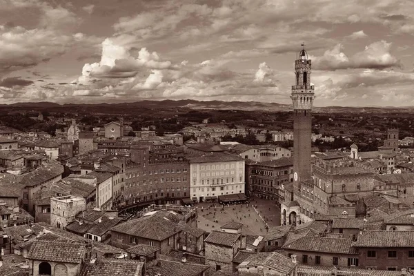 Středověké Město Siena Panorama Historickými Budovami Radnicí Zvonice Itálii — Stock fotografie