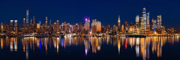 Ciudad Nueva York Skyline Centro Por Noche Con Arquitectura — Foto de Stock