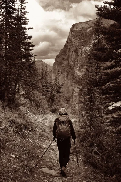 Жіночий Турист Банф Національному Парку Горами Лісами Канаді — стокове фото