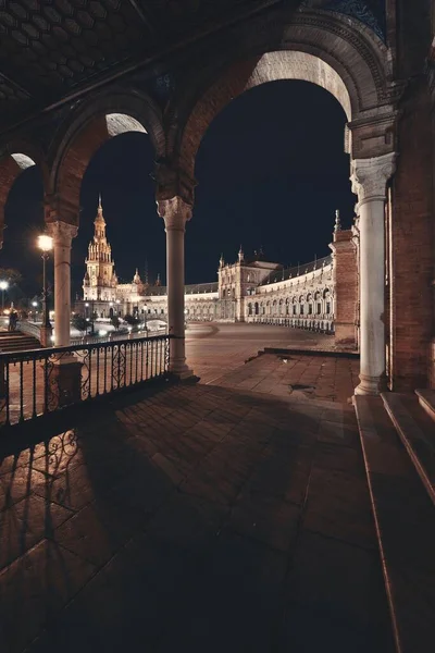 Nahaufnahme Plaza Espana Oder Spanischer Platz Bei Nacht Sevilla Spanien — Stockfoto