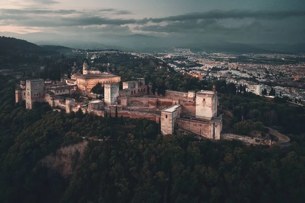 Alhambra Vista Aerea Notte Con Edifici Storici Granada Spagna — Foto Stock