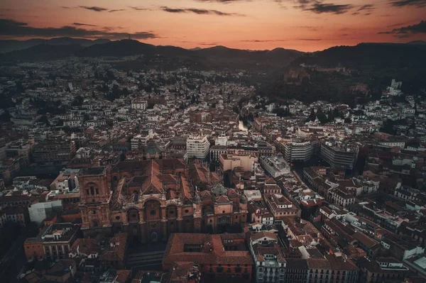 Alhambra Letecký Pohled Při Východu Slunce Historickými Budovami Granadě Španělsko — Stock fotografie