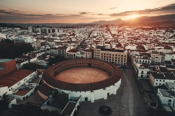 Plaza Toros Ronda Utsikt Över Luften Vid Soluppgången Spanien — Stockfoto