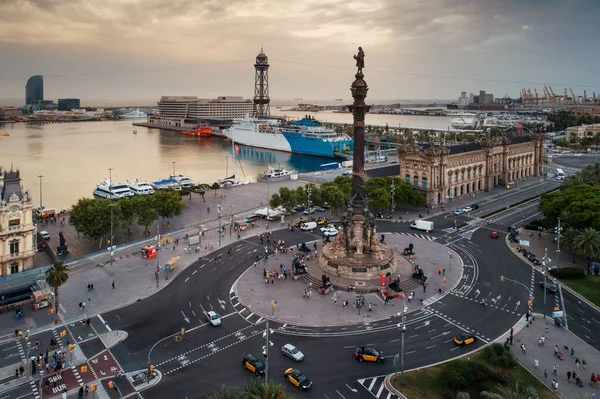 Het Monument Van Christoffel Columbus Luchtfoto Barcelona Spanje — Stockfoto