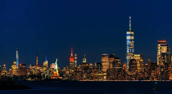 Ciudad Nueva York Skyline Centro Por Noche Con Arquitectura — Foto de Stock