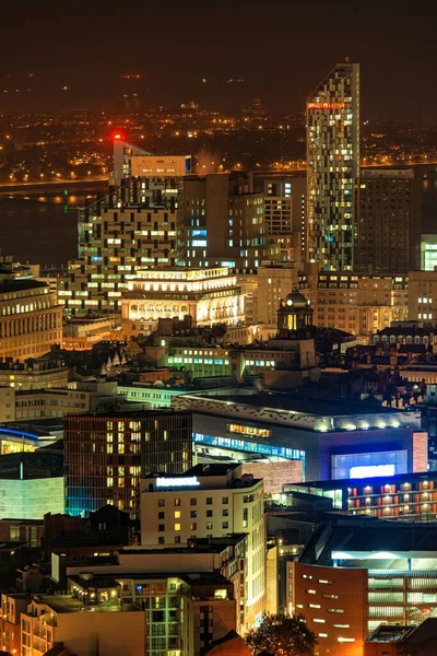 Liverpool Skyline Vue Sur Toit Nuit Avec Des Bâtiments Angleterre — Photo