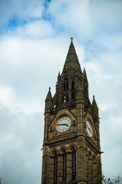 Manchester Township Town Hall Clock Tower Closeup View England United — Stock Photo, Image