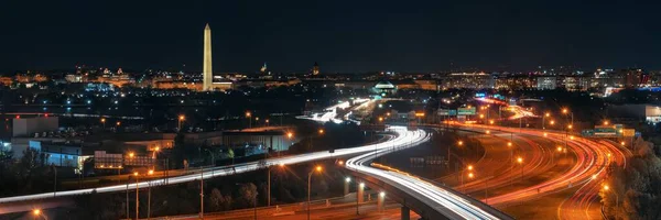 Washington Panorama Panorama Panorama Panoramy Nocy Ruchu Drogowego Autostrady — Zdjęcie stockowe