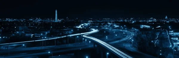 Washington Panorama Panorama Panorama Panoramy Nocy Ruchu Drogowego Autostrady — Zdjęcie stockowe
