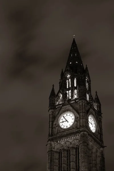 Manchester Belediye Binası Saat Kulesi Ngiltere Yakın Çekim Görüntüsü Stok Fotoğraf