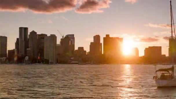 Время Горизонте Бостона Заката Вечера Историческими Архитектурами Массачусетсе — стоковое видео