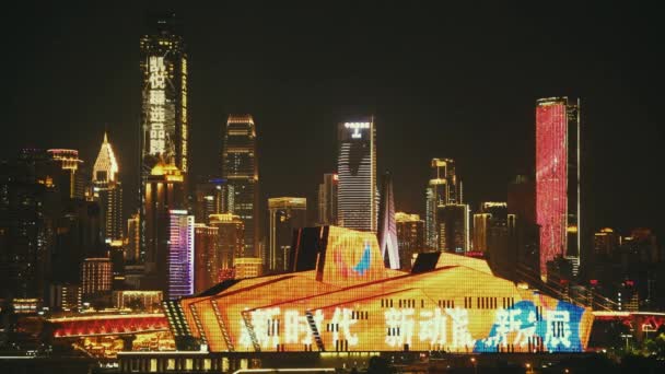 Chongqing City Urban Architecture Rooftop View China Night — Stock Video