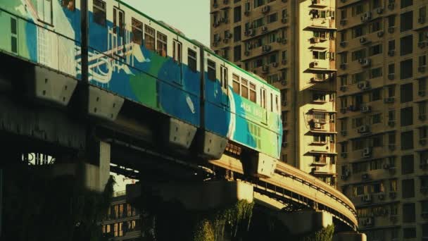 Chongqing Városi Építészet Vonat Kínában — Stock videók
