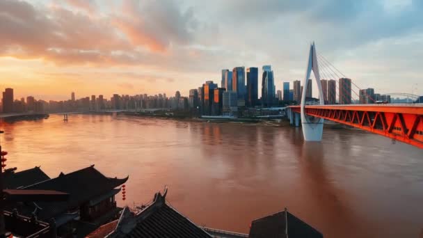 Arquitectura Urbana Paisaje Urbano Ciudad Chongqing Amanecer China — Vídeo de stock