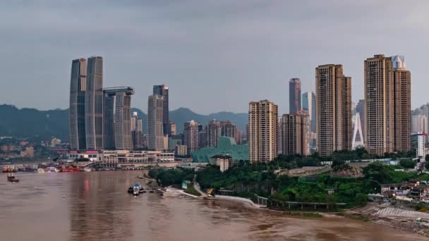 Chongqing Stad Timelapse Utsikt Från Solnedgång Till Natt Urban Arkitektur — Stockvideo