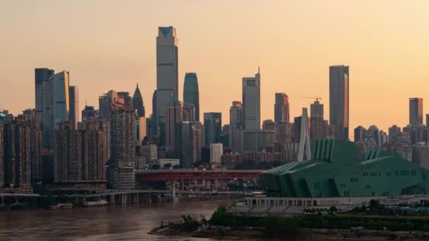 Chongqing City Timelapse View Sunset Night Urban Architecture Cityscape China — Stock Video