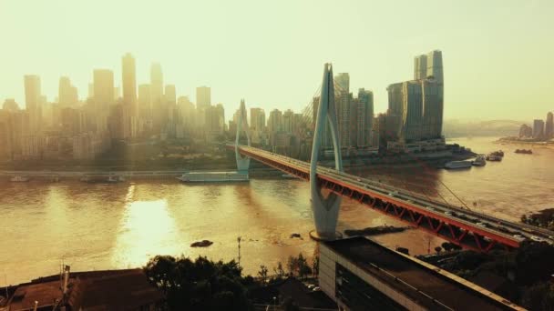 Arquitectura Urbana Paisaje Urbano Ciudad Chongqing Amanecer China — Vídeo de stock