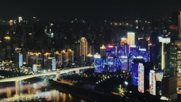 Chongqing Ciudad Arquitectura Urbana Vista Azotea China Por Noche — Vídeos de Stock