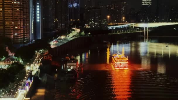Chongqing Ciudad Arquitectura Urbana Vista Azotea China Por Noche — Vídeo de stock