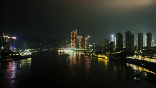 Chongqing City Urban Architecture Rooftop View China Night — Stock Video