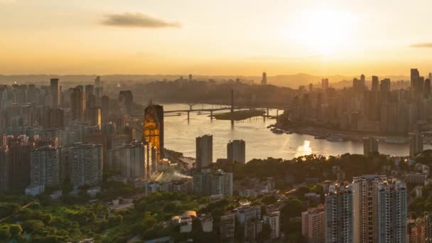 Chongqing Miasta Timelapse Widok Zachodu Słońca Nocy Architektury Miejskiej Miejskiej — Wideo stockowe