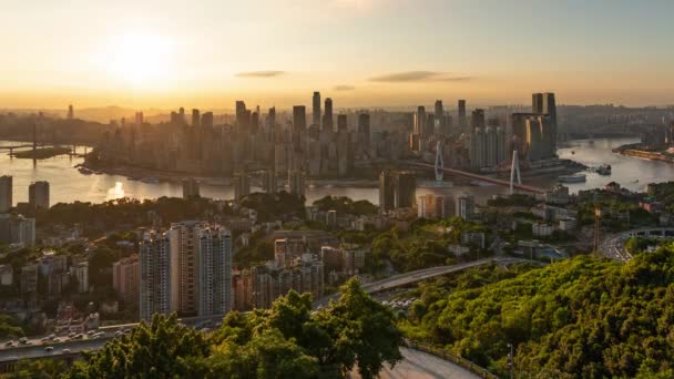 Chongqing Miasta Timelapse Widok Zachodu Słońca Nocy Architektury Miejskiej Miejskiej — Wideo stockowe