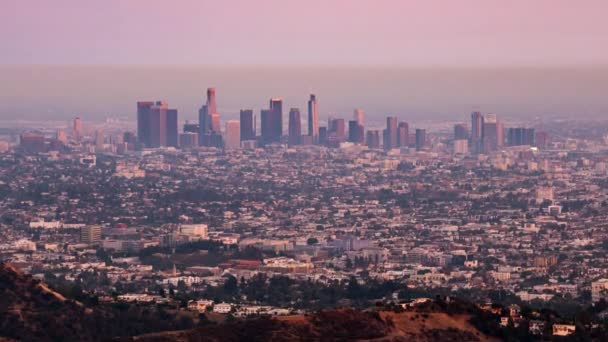 Modern Gökdelen Binalarının Panoramik Manzarası Los Angeles Şehir Merkezindeki Dağın — Stok video