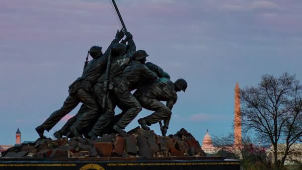 Ηπα Σώμα Πεζοναυτών Μνημείο Πολέμου Closeup Timelapse Από Ηλιοβασίλεμα Έως — Αρχείο Βίντεο