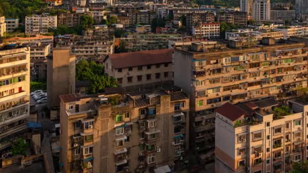 Chongqing Çin Gün Batımından Alacakaranlığa Kadar Yerleşim Yerleri Zaman Ayarlı — Stok video