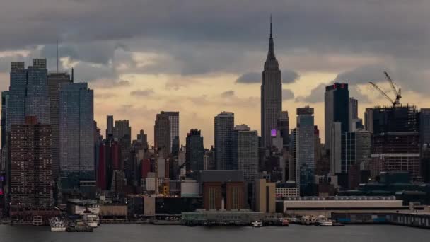 New York City Skyline Stadsgezicht Met Architectuur Time Lapse — Stockvideo