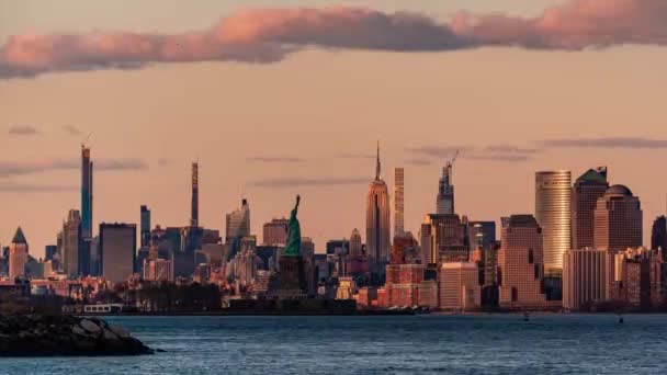 New York City Skyline Statue Liberty Empire State Building Time — Stock Video