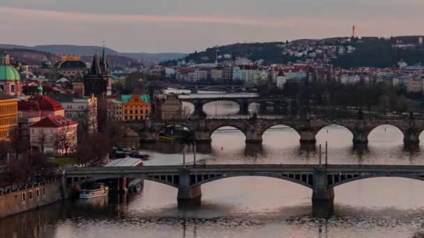 Architektura Panoramy Miasta Praga Widok Upływu Czasu Most Czechach — Wideo stockowe