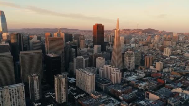 Vista Aérea Del Centro San Francisco Con Edificios Rascacielos Amanecer — Vídeos de Stock