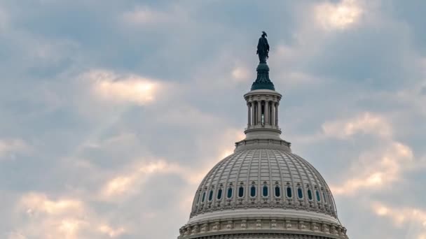 Usa Capitol Hill Kupola Közelkép Kilátás Reggeli Napfény Időeltolódás Washingtonban — Stock videók