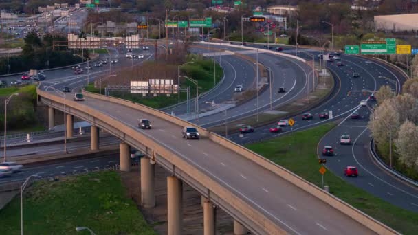 Waszyngton Panorama Miasta Mostem Autostrady Ruchu Timelapse Zachodu Wieczora — Wideo stockowe