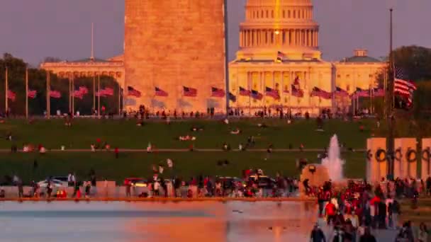 Washington Monument Capitol Hill Wwii Minnesmärke Över Sjön Timelapse Från — Stockvideo
