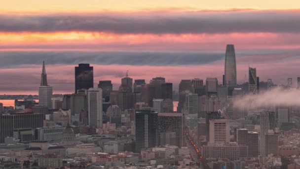 San Francisco City Downtown Business District Skyscrapers Sunrise Timelapse California — Stock Video