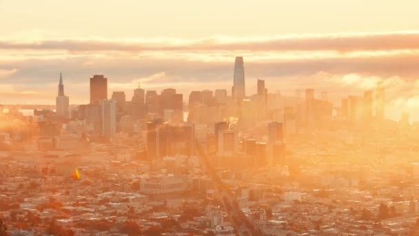 San Francisco City Downtown Business District Skyscrapers Sunrise Timelapse California — Stock Video