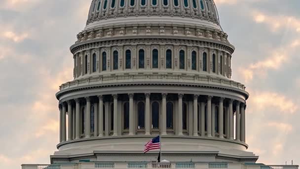 Capitol Hill Cúpula Closeup Vista Manhã Sol Luz Timelapse Washington — Vídeo de Stock