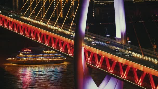 Miasto Chongqing Architektura Miejska Dongshuimen Most Przez Rzekę Nocy Chinach — Wideo stockowe